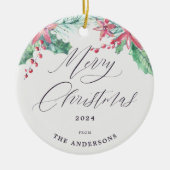 冬の水色植物写真撮影メリークリスマス セラミックオーナメント (正面)