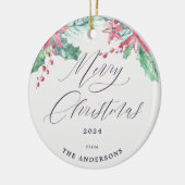 冬の水色植物写真撮影メリークリスマス セラミックオーナメント (左)