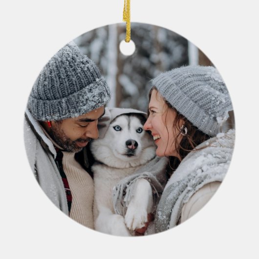 冬の水色植物写真撮影メリークリスマス セラミックオーナメント (裏面)