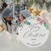 冬の水色植物写真撮影メリークリスマス セラミックオーナメント