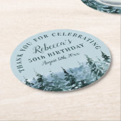 冬の水色50誕生日ありがとう ラウンドペーパーコースター (アングル)