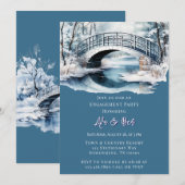 冬の水辺の橋でのエンゲージパーティー 招待状 (正面/裏面)