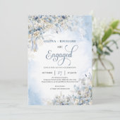 冬の氷のような青い花、白いバラ、緑の草花 招待状 (スタンド正面)