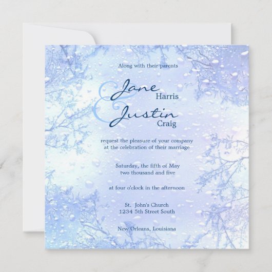 冬の氷の青いエレガントな霜のウェディング招待状 招待状 (正面)