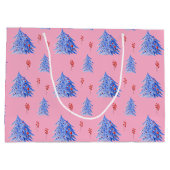 冬の氷の青い木ホリーベリーピンククリスマス ラージペーパーバッグ (裏面)
