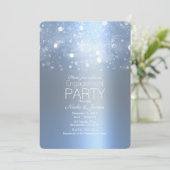 冬の氷の青い銀のきらきらとしたライトエンゲージメント 招待状 (スタンド正面)