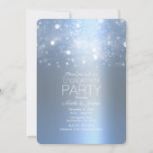冬の氷の青い銀のきらきらとしたライトエンゲージメント 招待状 (正面)
