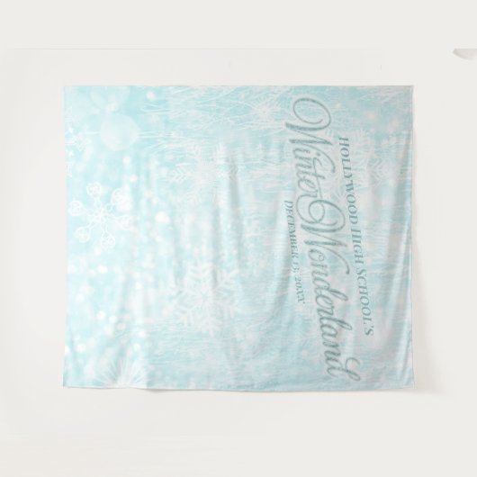 冬の氷の青い雪の結晶の写真用背景 タペストリー (正面(横))