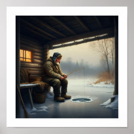 冬の氷魚釣り ポスター