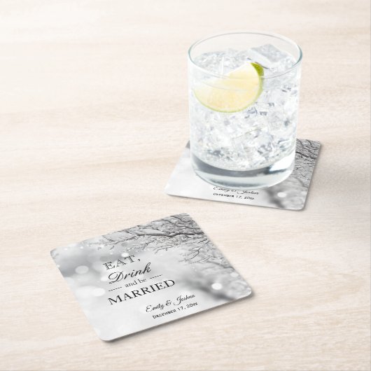 冬の氷 食べ| Drink Beの結婚した結婚s スクエアペーパーコースター (インサイチュ)