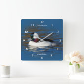 冬の池でハンサムなバッファヘッド・アヒル スクエア壁時計 (ホーム)