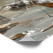 冬の油絵にかわいいビーバー ポスター (角)