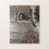 冬の油絵のかわいいタヌキ ジグソーパズル (縦)
