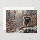 冬の油絵のかわいいタヌキ ポストカード (正面/裏面)