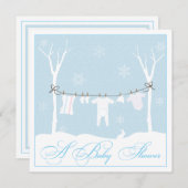 冬の洗濯ひも 赤ちゃんのお披露目招待状 招待状 (正面/裏面)