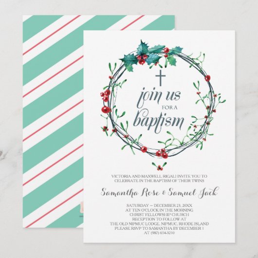 冬の洗礼招待状テンプレート 招待状 (正面/裏面)