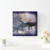 冬の流れの柱時計の馬 スクエア壁時計 (ホーム)