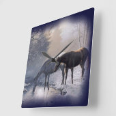 冬の流れの柱時計の馬 スクエア壁時計 (傾斜)