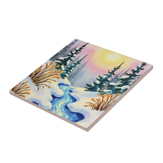 冬の流れの風景 タイル (側面)