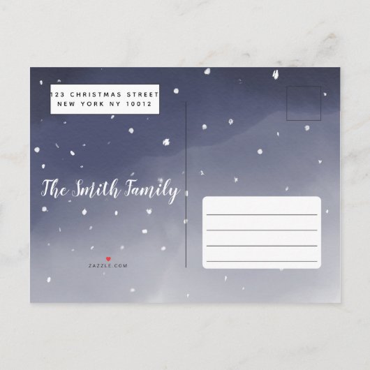 冬の海軍の水の色の雪の木のホリデーパーティー インビテーションポストカード (裏面)