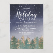 冬の海軍の水の色の雪の木のホリデーパーティー インビテーションポストカード (正面)