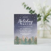 冬の海軍の水の色の雪の木のホリデーパーティー インビテーションポストカード (スタンド正面)
