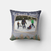 冬の海軍の水彩雪の木クリスマスフォト クッション (正面)