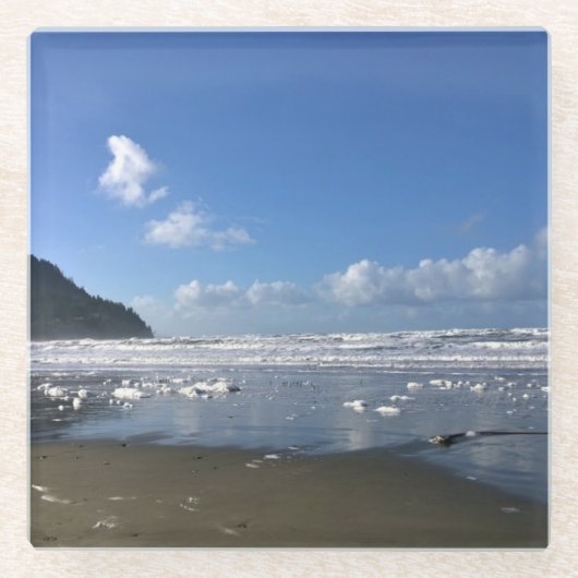 冬の海辺 ガラスコースター (正面)