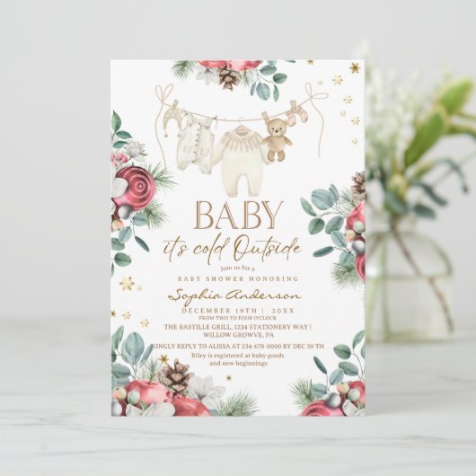 冬の淡い花の外ベビーシャワー 招待状 (スタンド正面)