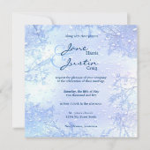 冬の淡青色のエレガントで霜の降りたな結婚式の招待 招待状 (正面)