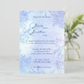 冬の淡青色のエレガントで霜の降りたな結婚式の招待 招待状 (スタンド正面)