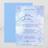冬の淡青色のエレガントで霜の降りたな結婚式の招待 招待状 (正面/裏面)