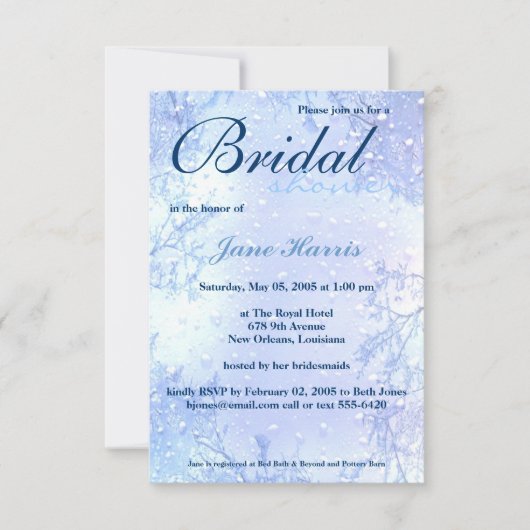 冬の淡青色のエレガントなブライダルシャワーの招待 招待状 (正面)