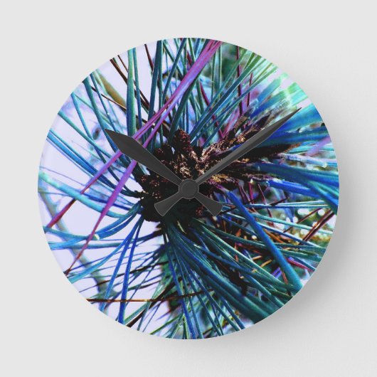 冬の淡青色猿パズルの木 ラウンド壁時計 (正面)