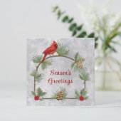 冬の深紅色とパインズフラットグリーティングカード カード (スタンド正面)