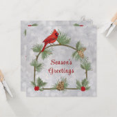 冬の深紅色とパインズフラットグリーティングカード カード (正面/裏面インサイチュ)