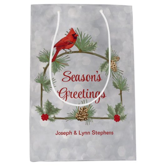 冬の深紅色とパインズ抱き枕 ミディアムペーパーバッグ (正面)