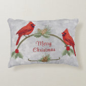 冬の深紅色と松のアクセント枕 アクセントクッション (正面)