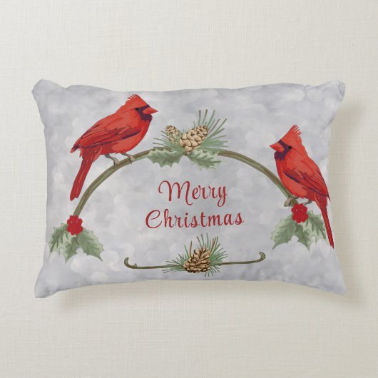 冬の深紅色と松のアクセント枕 アクセントクッション (正面)