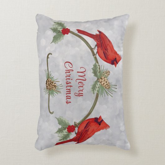 冬の深紅色と松のアクセント枕 アクセントクッション (正面(垂直))