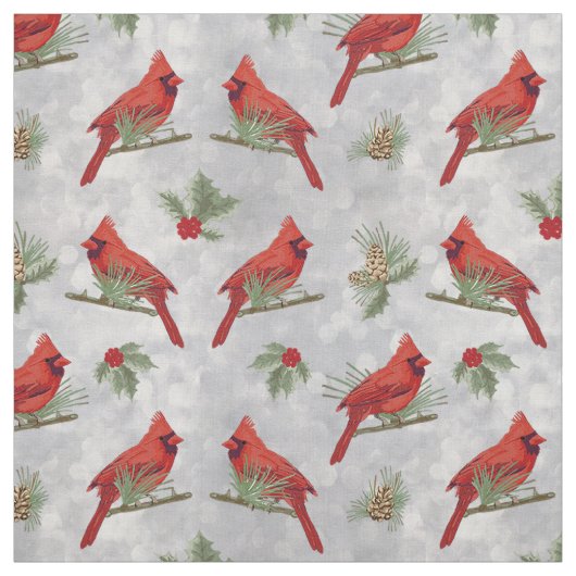 冬の深紅色と松の織物 ファブリック (見本)