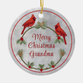 冬の深紅色と松 セラミックオーナメント (正面)