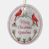 冬の深紅色と松 セラミックオーナメント (左)