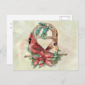 冬の深紅色はポインセチアとペア ポストカード (正面/裏面)