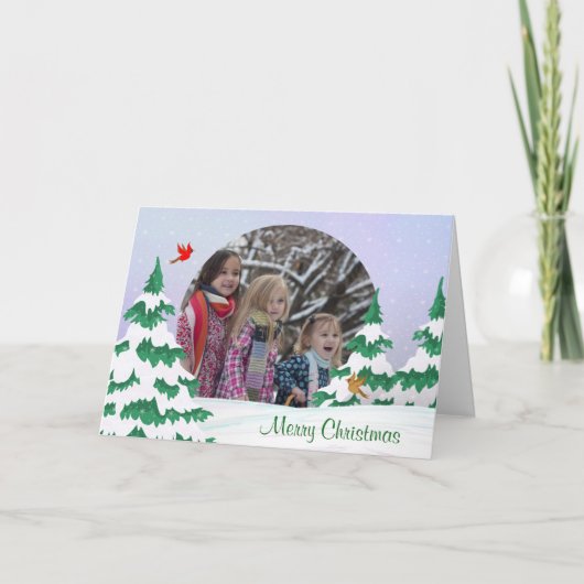 冬の深紅色クリスマスグリーティングフォト シーズンカード (正面)