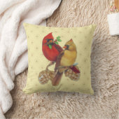 冬の深紅色パインアンドホリー クッション (ブランケット)