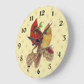 冬の深紅色パインアンドホリー ラージ壁時計 (傾斜)