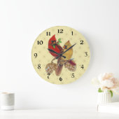 冬の深紅色パインアンドホリー ラージ壁時計 (ホーム)