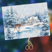 冬の湖の家の近くの森の雪の鹿 薄葉紙