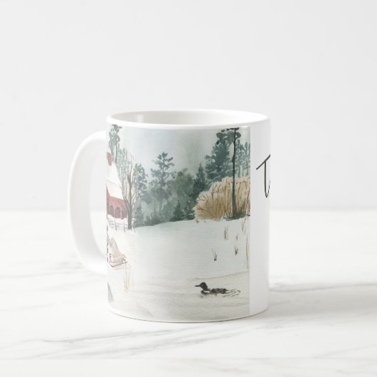 冬の湖の風景の心地よいと喜びのチディング コーヒーマグカップ (正面左)